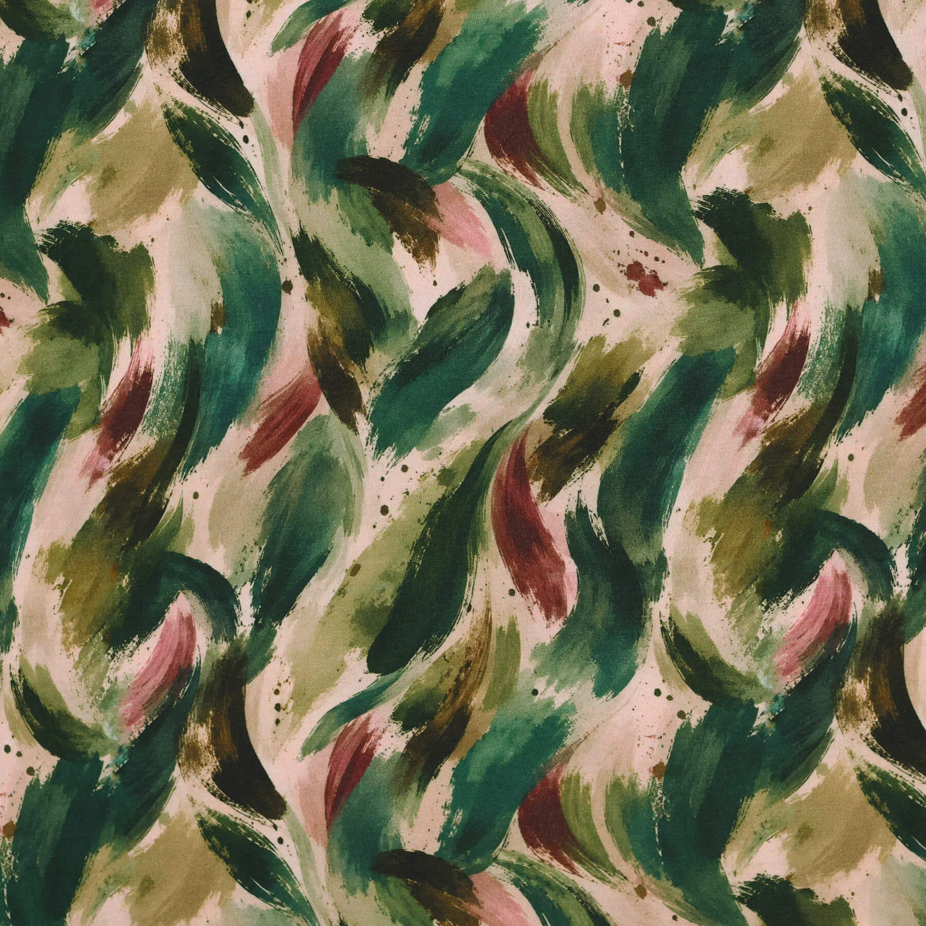 Digitale Print Bamboe Jersey - Verfstrepen Groen Bordeaux