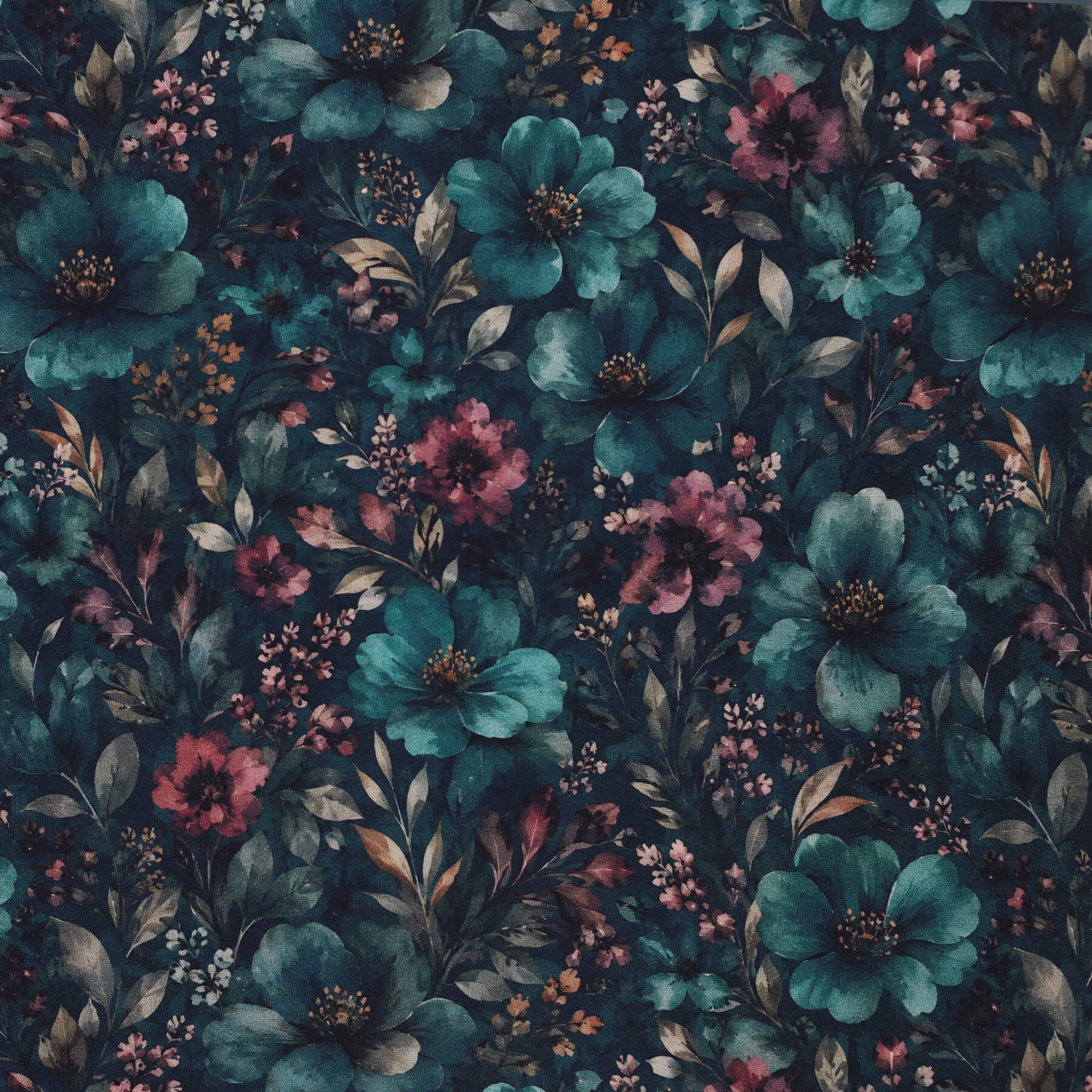 Digitale Print Bamboe Jersey - Winterbloem Petrol