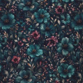 Digitale Print Bamboe Jersey - Winterbloem Petrol