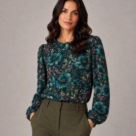 Digitale Print Bamboe Jersey - Winterbloem Petrol