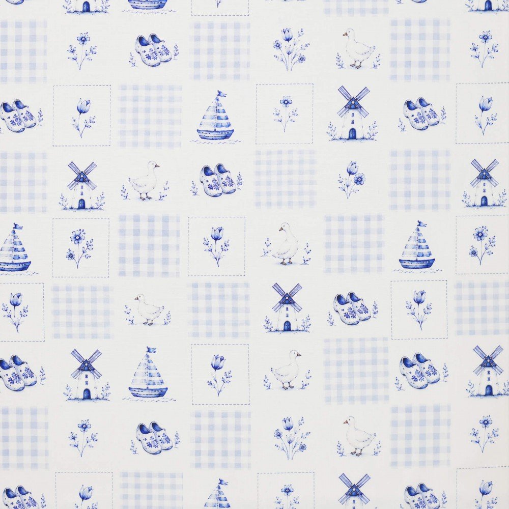Poplin Katoen Digitale Print - Delfts Blauw Ruitje Poplin Katoen Digitale Print - Pastel Bloem Roze - (Katoenen Poplin Bedrukt )
