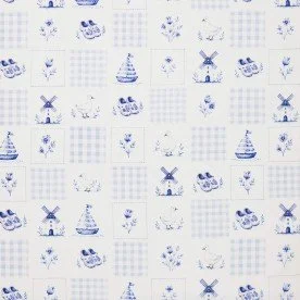 Poplin Katoen Digitale Print - Delfts Blauw Ruitje
