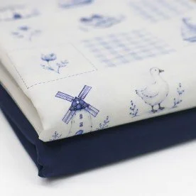 Poplin Katoen Digitale Print - Delfts Blauw Ruitje