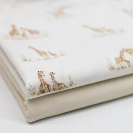 Poplin Katoen Digitale Print - Familie Giraffe