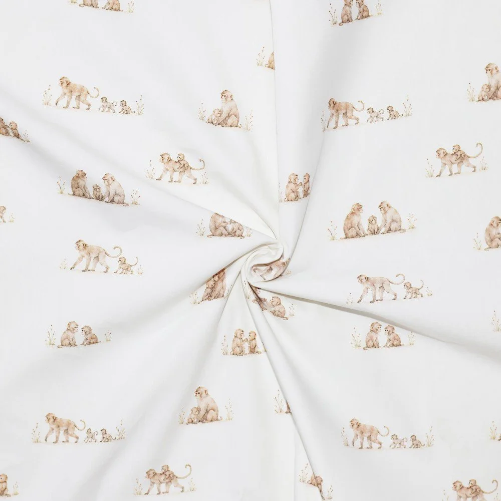Cotton Poplin Digital Print - Family Monkeys Cotton Poplin Digital Print - Pastel Flower Pink - (Cotton Poplin Printed)