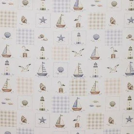 Poplin Katoen Digitale Print - Maritime Ruitje