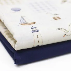 Poplin Katoen Digitale Print - Maritime Ruitje
