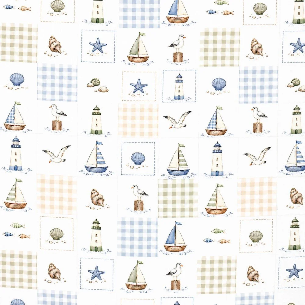 Bomuld Poplin Stof Digital Trykt - Maritime Tern Bomuld Poplin Stof Digital Trykt - Maritime Tern