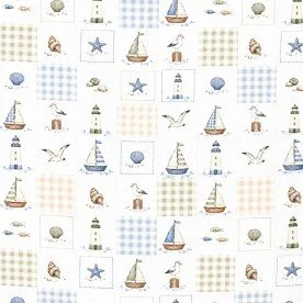 Poplin Katoen Digitale Print - Maritime Ruitje
