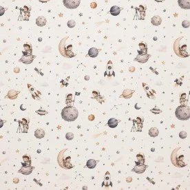 Poplin Katoen Digitale Print - Ruimtejongen Beige