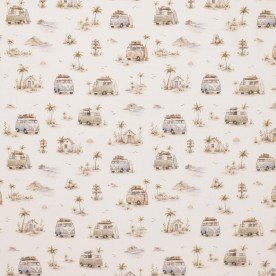 Baumwoll Popeline Digital - Surfurlaub Beige