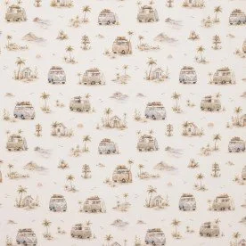 Poplin Katoen Digitale Print - Surfvakantie Beige