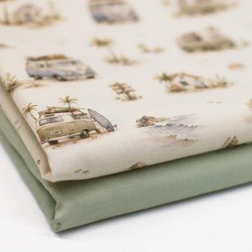 Baumwoll Popeline Digital - Surfurlaub Beige