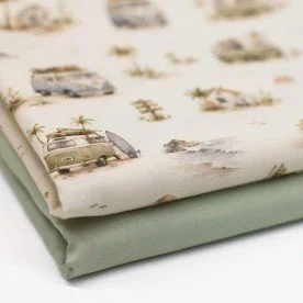 Poplin Katoen Digitale Print - Surfvakantie Beige