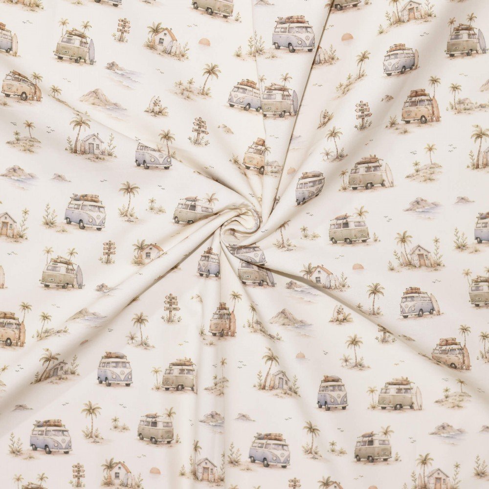 Popeline De Coton Impression Numérique - Vacances Surf Beige Popeline De Coton Impression Numérique - Fleur Pastel Rose - (Coton Popeline Imprimé )
