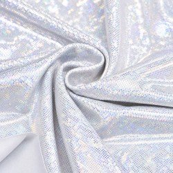 Hologram Lycra Fabric (Shattered Glass) White / Silver