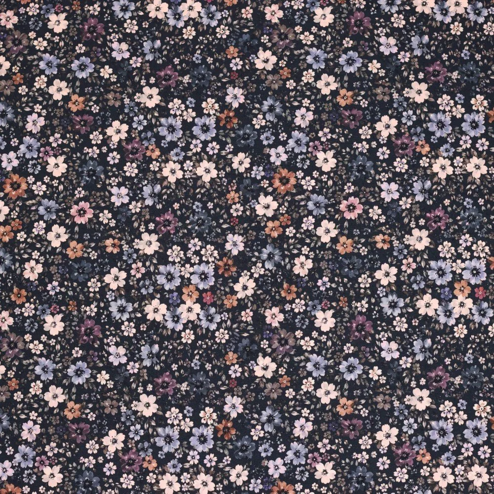 Jersey Cotton Fabric Digital Print - Dark Flower Blue Jersey Cotton Fabric Digital Print - Dark Flower Blue