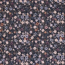 Bomuldjersey Digital Print - Mørk Blomst Blå