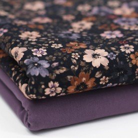 Bomuldjersey Digital Print - Mørk Blomst Blå