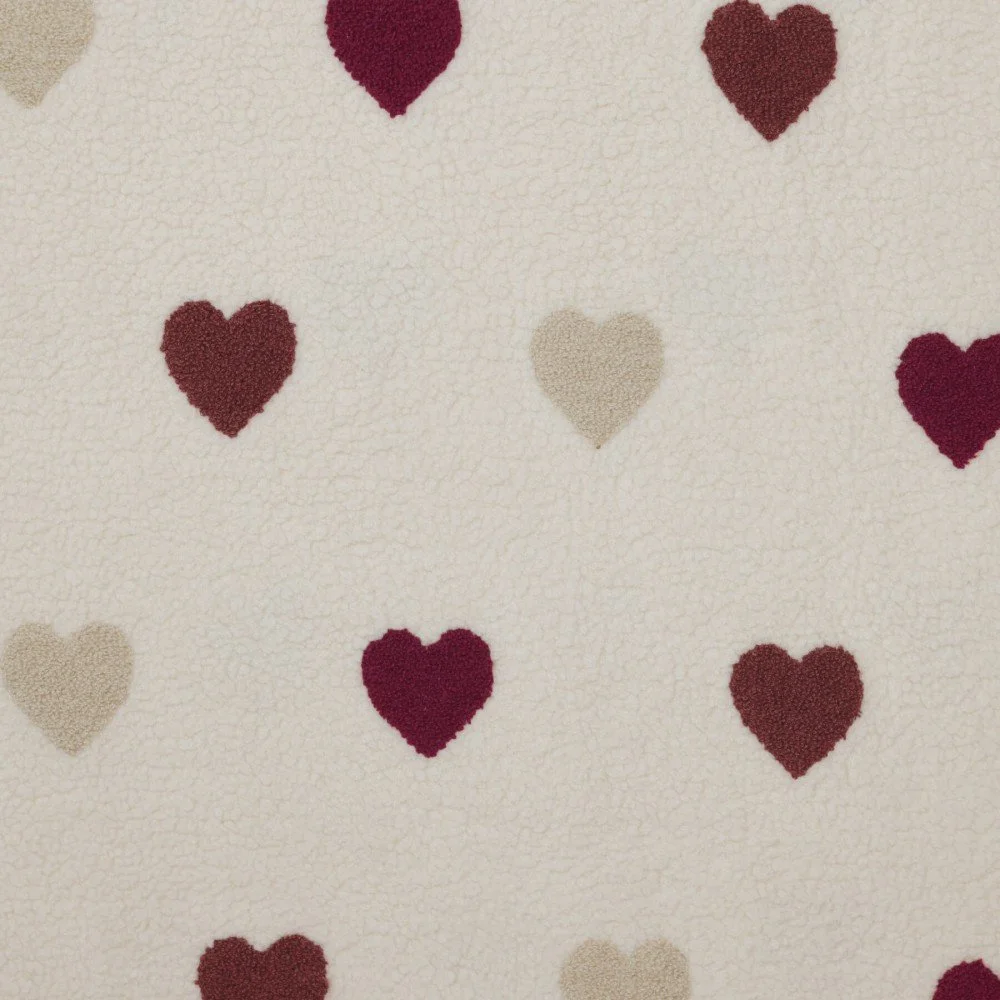 Teddy Fabric Embroidered - Big Hearts Leopard Teddy Fabric Ecru - (Curly Teddy Fabric)
