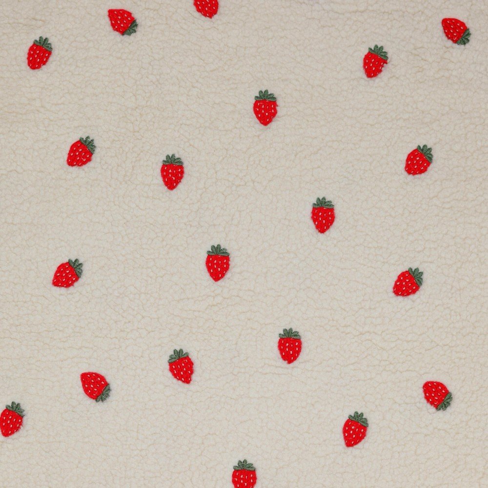 Tissu Fourrure Mouton Brodé - Fraises Tissu Fourrure Mouton Léopard Écru - (Tissu Fourrure Mouton)