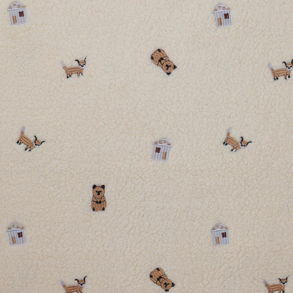 Tissu Fourrure Mouton Brodé - Animaux Des Bois
