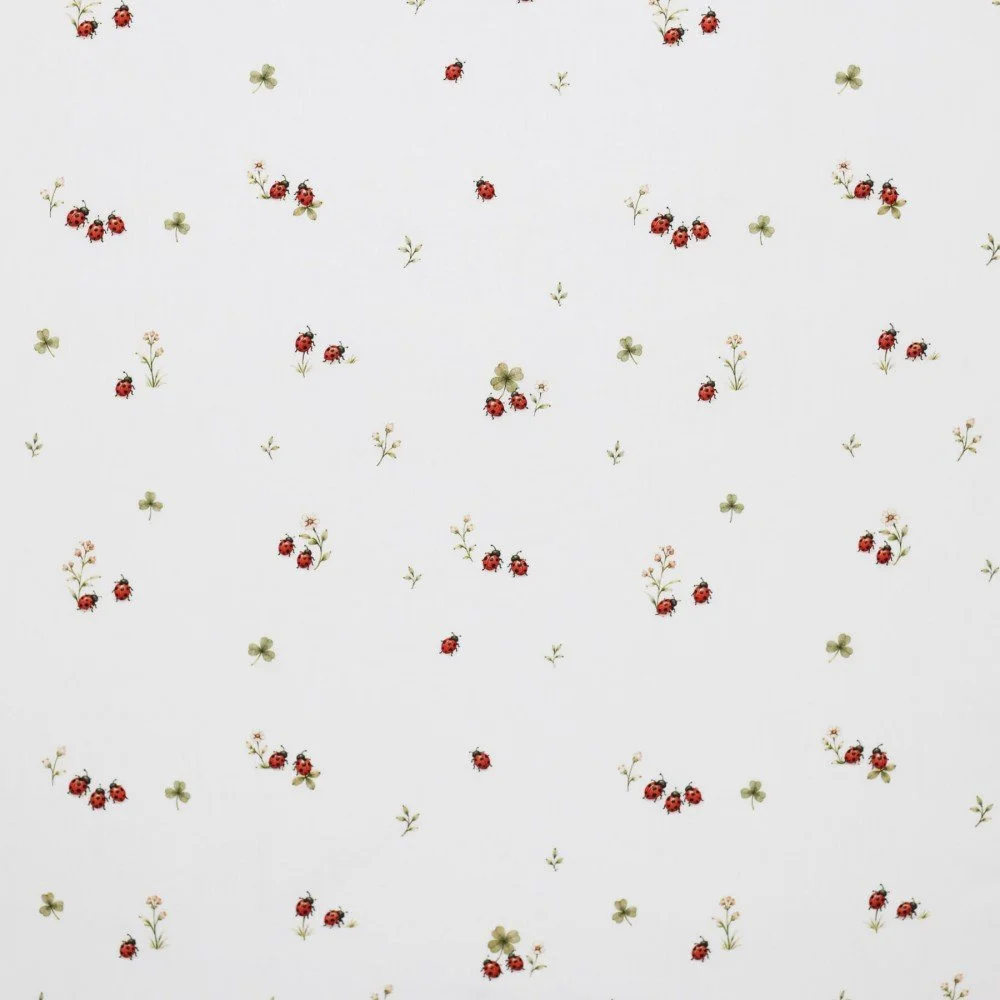 Bomuld Poplin Stof Digital Trykt - Kløver Med Mariehøne Bomuld Poplin Stof Digital Trykt - Pastel Blomst Lyserød - (Bomuld Poplin Print )