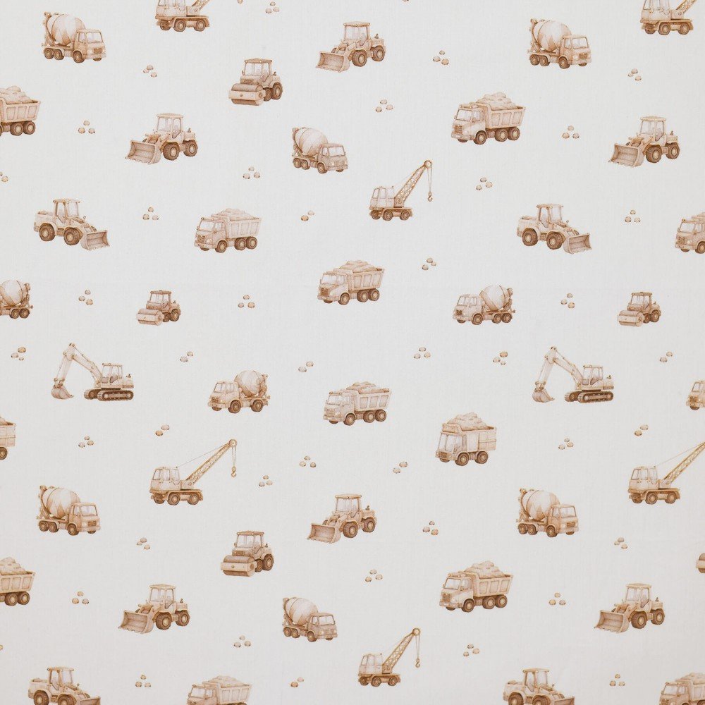 Poplin Katoen Digitale Print - Bouwmachines Beige