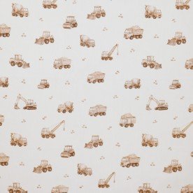 Cotton Poplin Digital Print - Construction Machines Beige