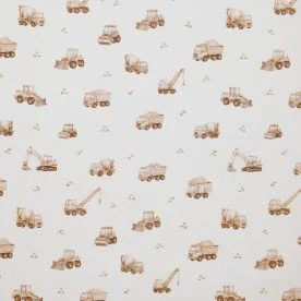 Poplin Katoen Digitale Print - Bouwmachines Beige