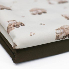 Cotton Poplin Digital Print - Construction Machines Beige