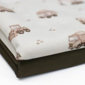 Poplin Katoen Digitale Print - Bouwmachines Beige