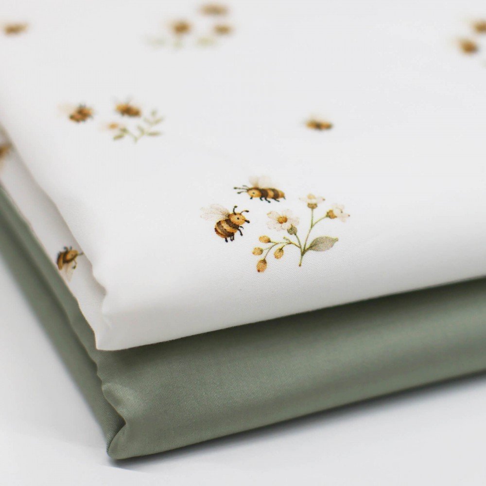 Bomuld Poplin Stof Digital Trykt - Honningbier Bomuld Poplin Stof Digital Trykt - Pastel Blomst Lyserød - (Bomuld Poplin Print )