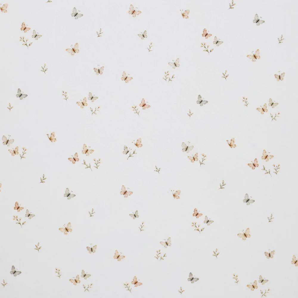 Bomuld Poplin Stof Digital Trykt - Små Sommerfugle Bomuld Poplin Stof Digital Trykt - Pastel Blomst Lyserød - (Bomuld Poplin Print )
