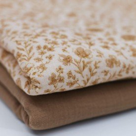 Baby Musselin Stof Digital Print - Beige Vintage Blomst