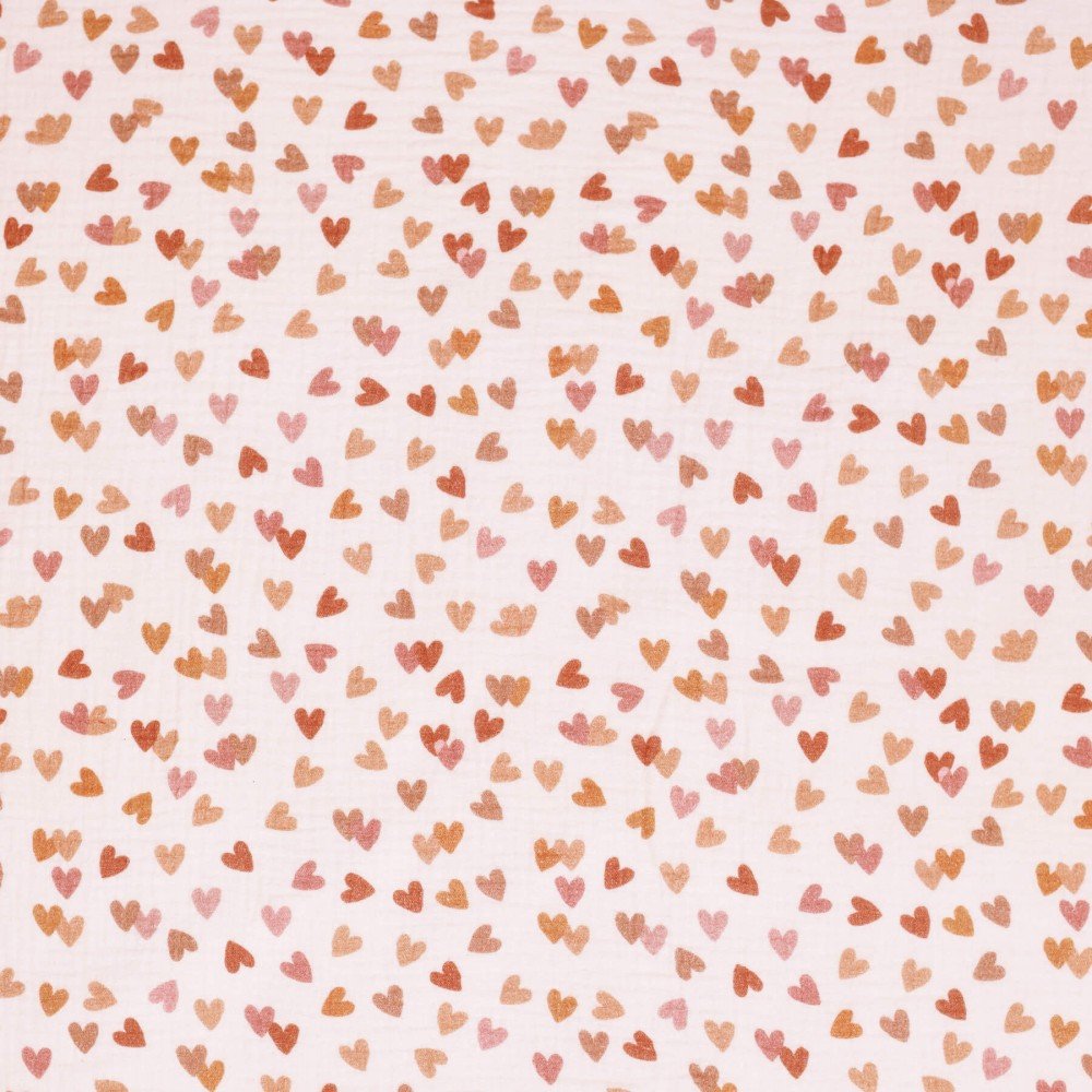 Tissu Double Gaze Impression Numérique - Cœurs Multicolores Beige