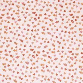 Baby Musselin Stof Digital Print - Flerfarvede Hjerter Beige