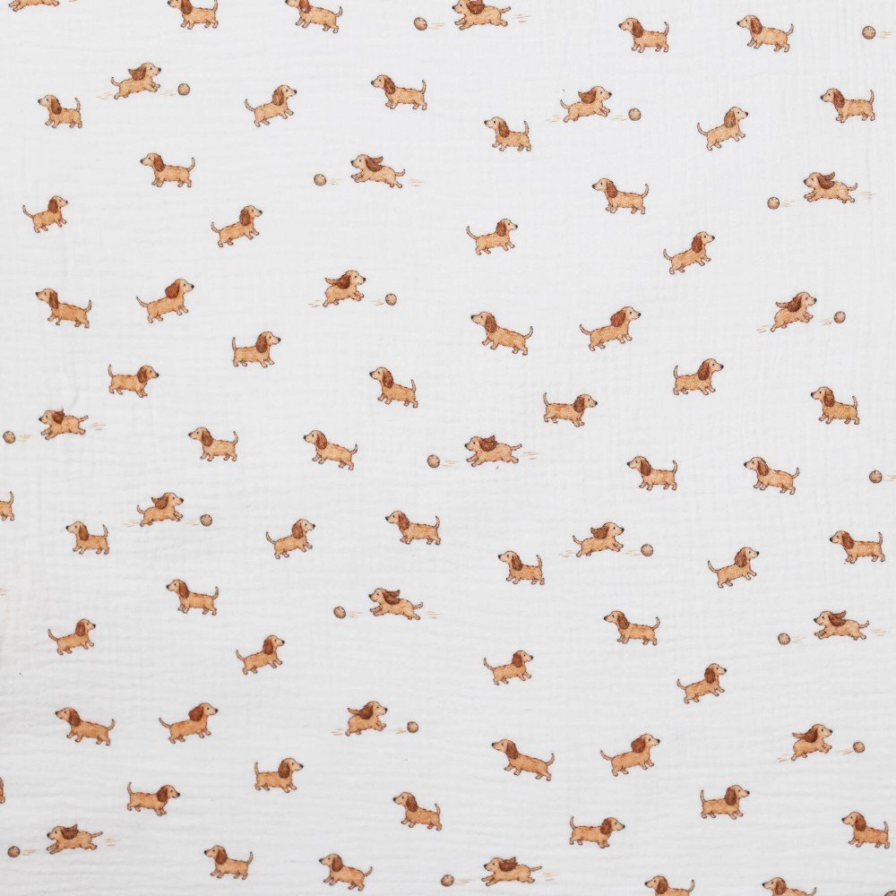Tissu Double Gaze Impression Numérique - Chiens Qui Jouent
