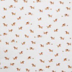 Double Gauze Fabric Digital Print - Playing Dogs