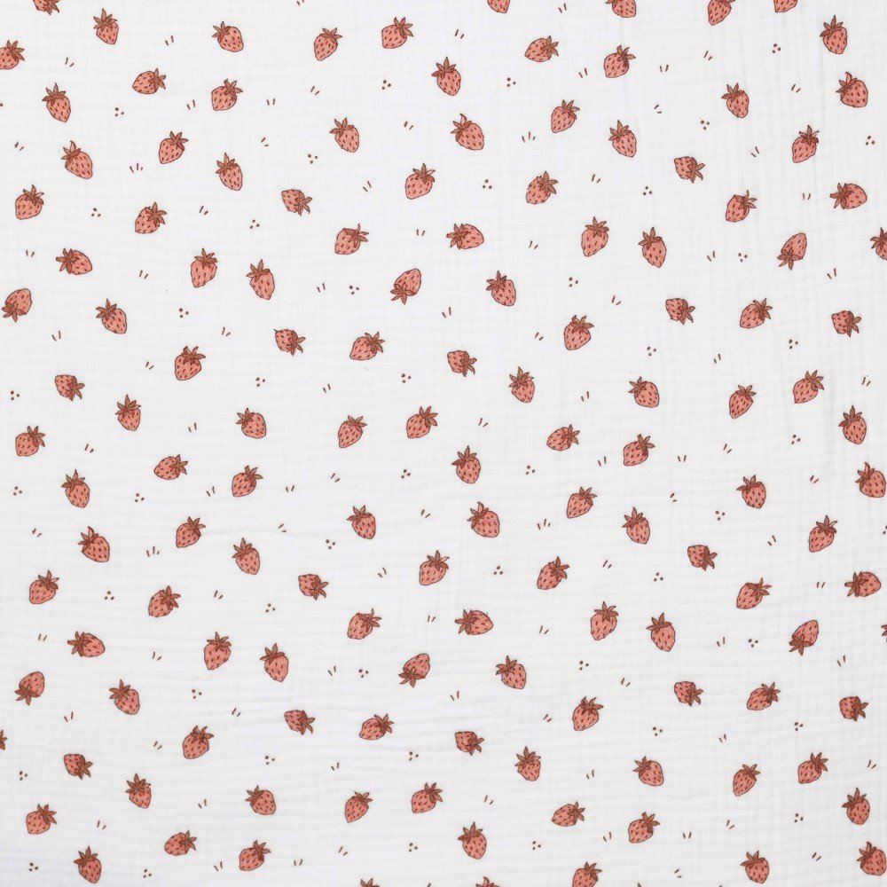 Double Gauze Fabric Digital Print - Strawberries Clay Pink Double Gauze Fabric Digital Print - Sweet Bears Ecru - (Child Fabrics)
