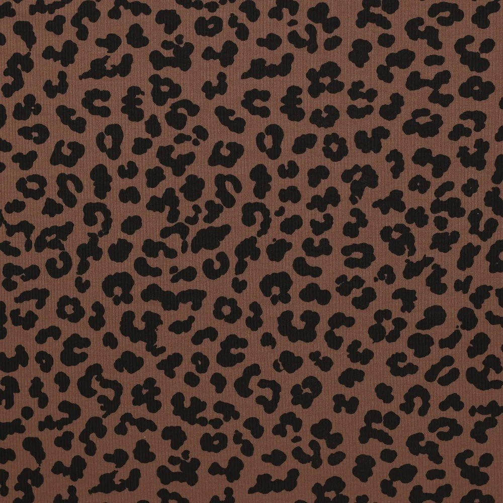 Rib Jersey Strikstof Muster - Stor Leopard Brun