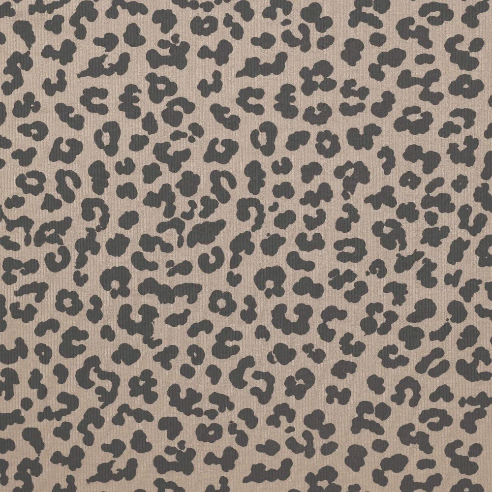 Rib Jersey Strikstof Digitalt Tryk - Stor Leopard Mørk Beige Rib Jersey Strikstof Muster - Leopardtryk Brun - (Jerseystoffer)