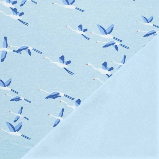 Sweatshirt Fleece Fabric - Crane Bird Blue Sweatshirt Fleece Fabric - Crane Bird Blue