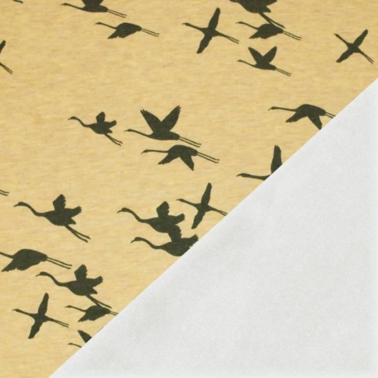 Sweatshirt Fleece Fabric - Crane Bird Mustard Melange Sweatshirt Fleece Fabric - Crane Bird Mustard Melange