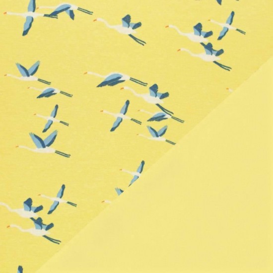 Sweatshirt Fleece Fabric - Crane Bird Yellow Sweatshirt Fleece Fabric - Crane Bird Yellow