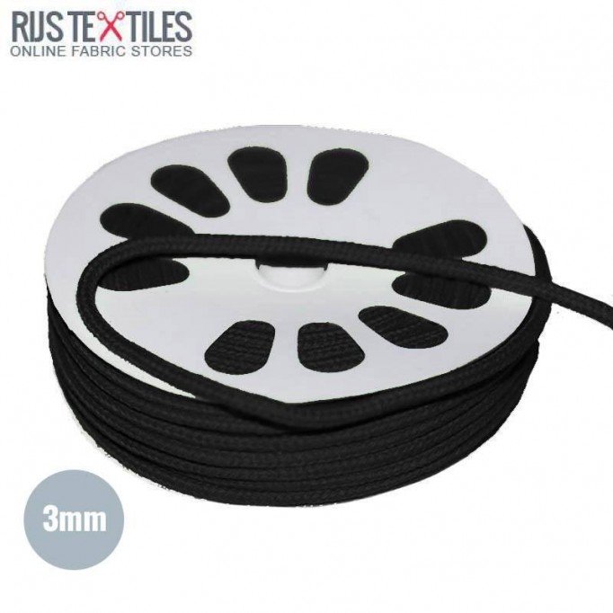 Cotton Cord Black 3mm (Per Meter) - (Cotton Cord 3mm)