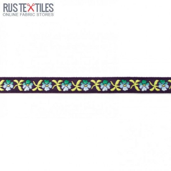 Nastri Per Bambini - Bavaresi Ramoscello Viola Scuro 15mm Nastri Per Bambini - Bavaresi Ramoscello Viola Scuro 15mm