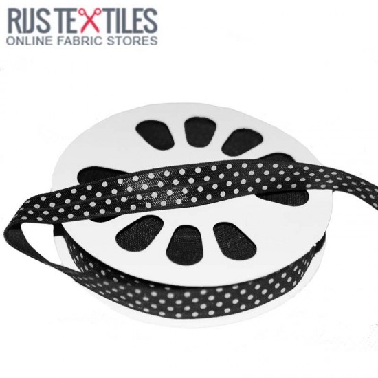 Elastic Edging Ribbon Polka Dots Black 17mm Elastic Edging Ribbon Polka Dots Black 17mm