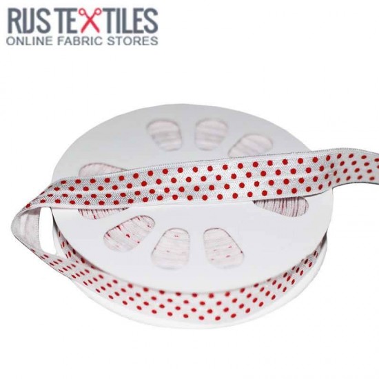 Elastic Edging Ribbon Polka Dots White / Red 17mm Elastic Edging Ribbon Polka Dots White / Red 17mm