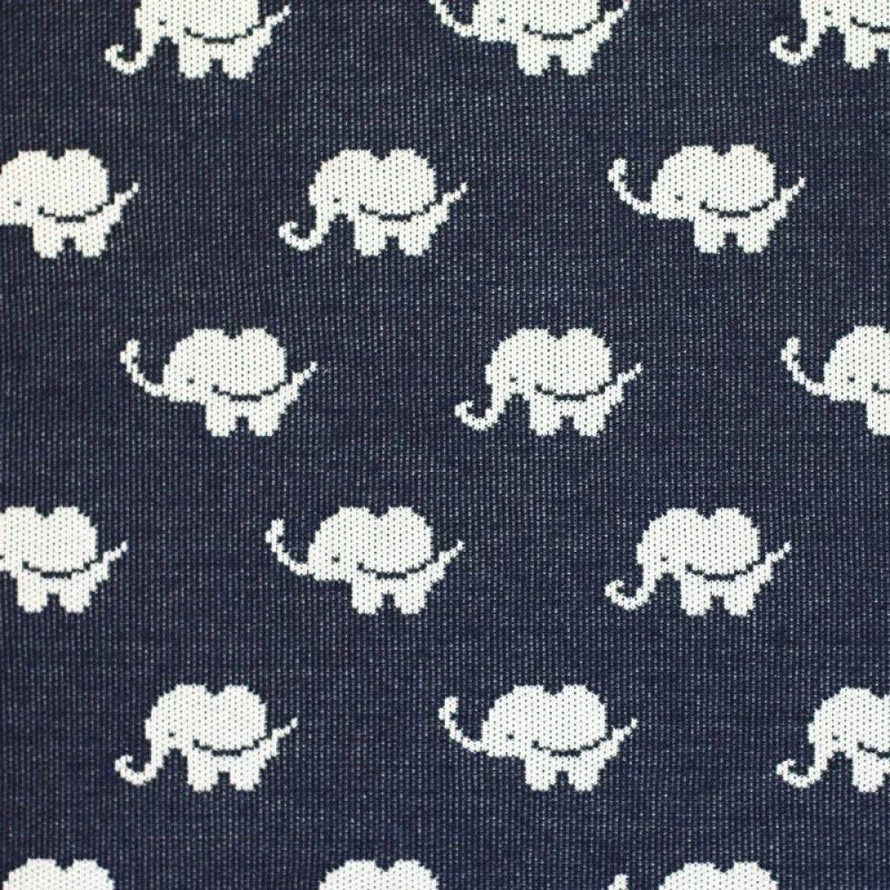 Big Knit Jacquard Stof - Elefant Navy Big Knit Jacquard Stof - Elefant Navy
